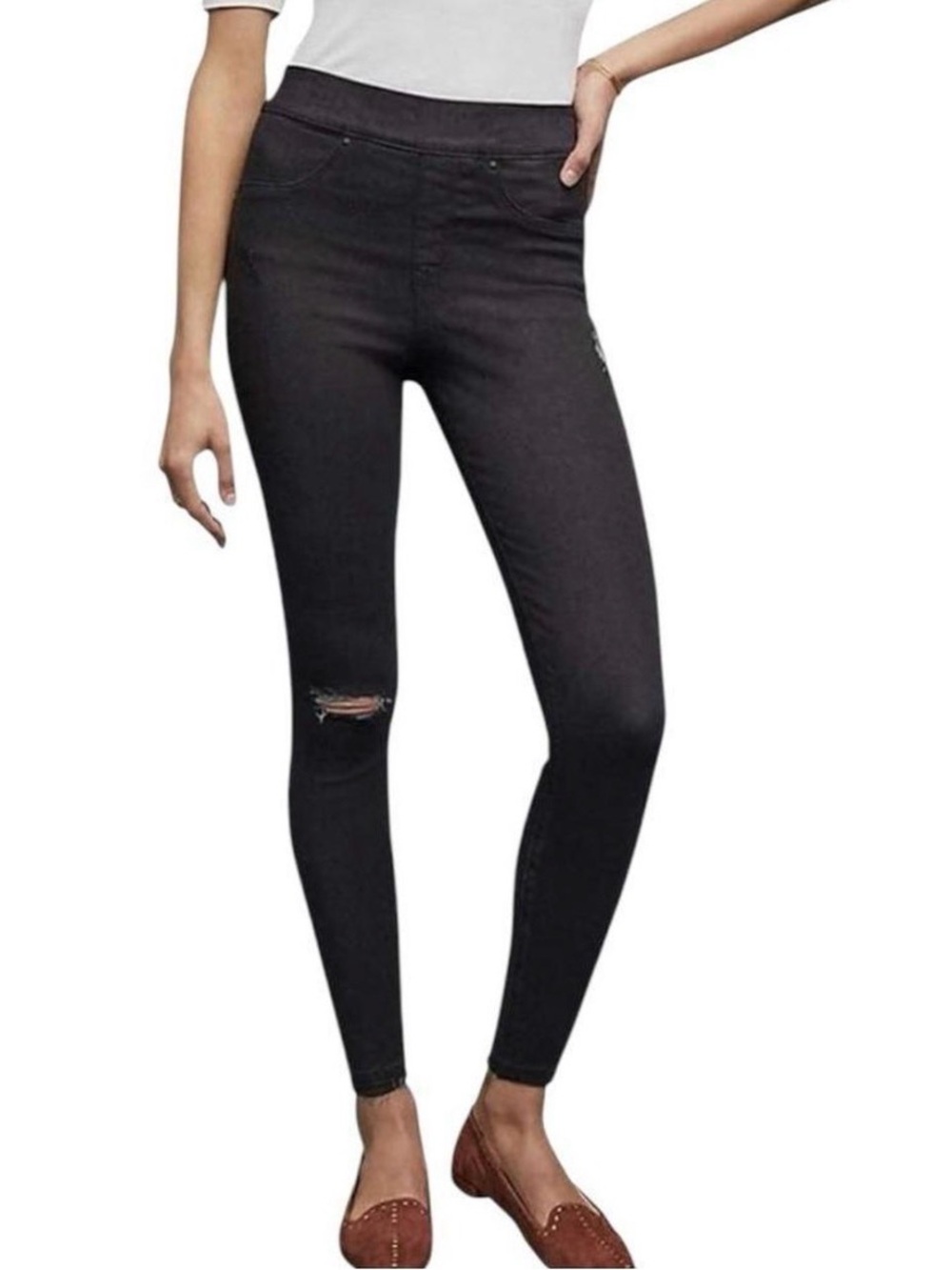 SPANX Vintage Black Distressed stretch denim skinny jeans large